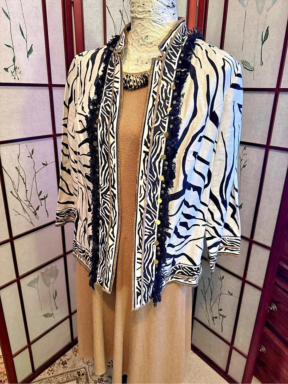 Chico's Zebra Print Open Front Jacket